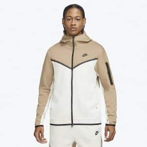 Sudadera Nike Sportswear con cremallera en blanco y marrón con tejido Tech Fleece para hombre